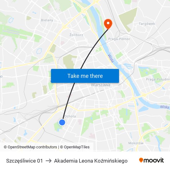 Szczęśliwice 01 to Akademia Leona Koźmińskiego map