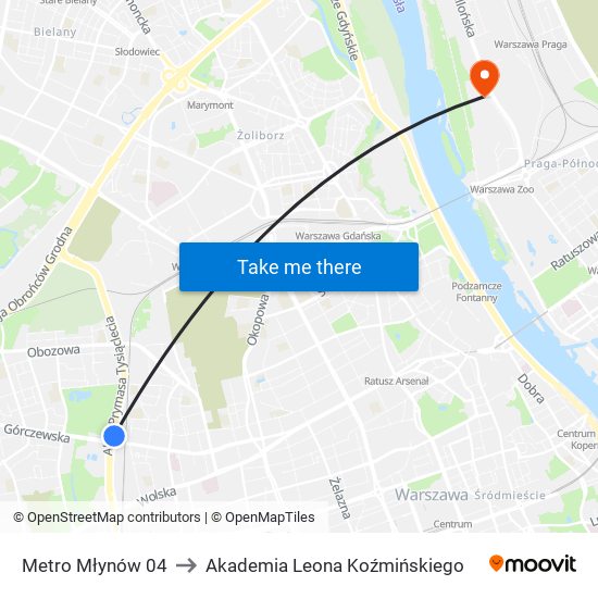 Metro Młynów 04 to Akademia Leona Koźmińskiego map