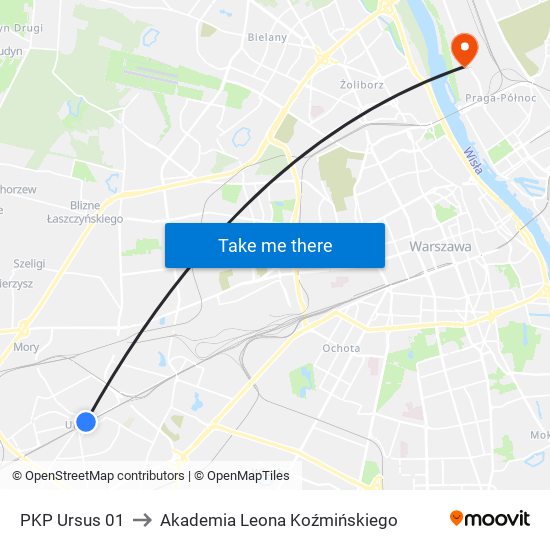 PKP Ursus to Akademia Leona Koźmińskiego map