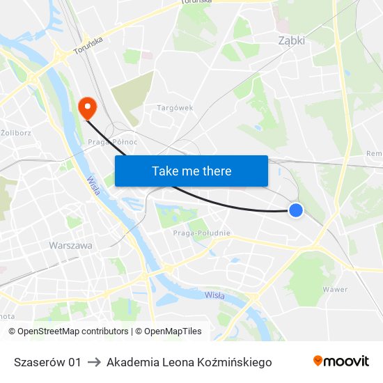 Szaserów 01 to Akademia Leona Koźmińskiego map