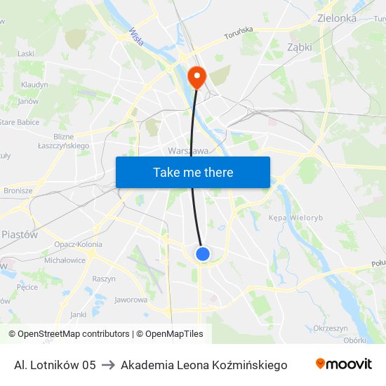 Al. Lotników 05 to Akademia Leona Koźmińskiego map