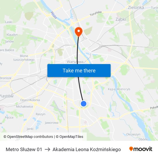 Metro Służew 01 to Akademia Leona Koźmińskiego map