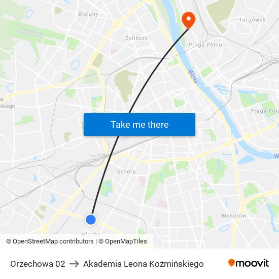 Orzechowa 02 to Akademia Leona Koźmińskiego map