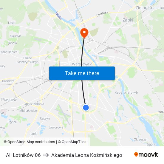 Al. Lotników 06 to Akademia Leona Koźmińskiego map