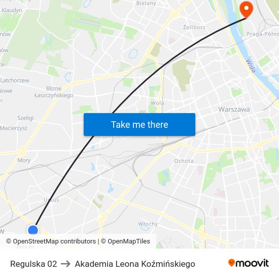 Regulska to Akademia Leona Koźmińskiego map