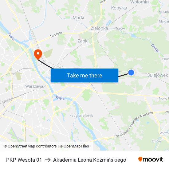 PKP Wesoła to Akademia Leona Koźmińskiego map