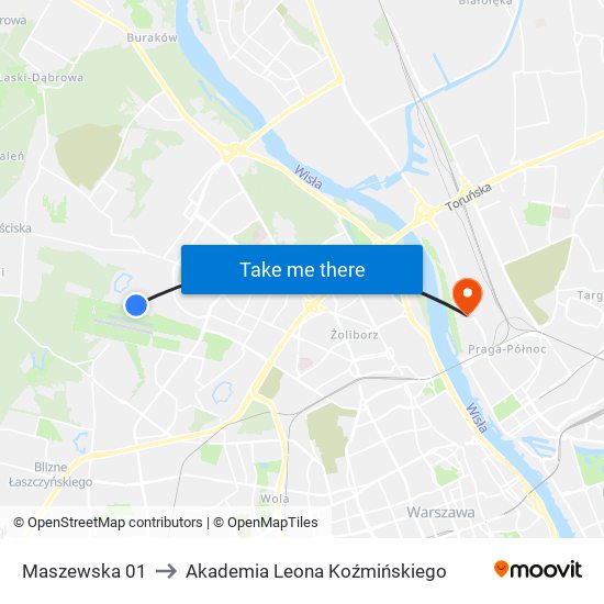 Maszewska 01 to Akademia Leona Koźmińskiego map