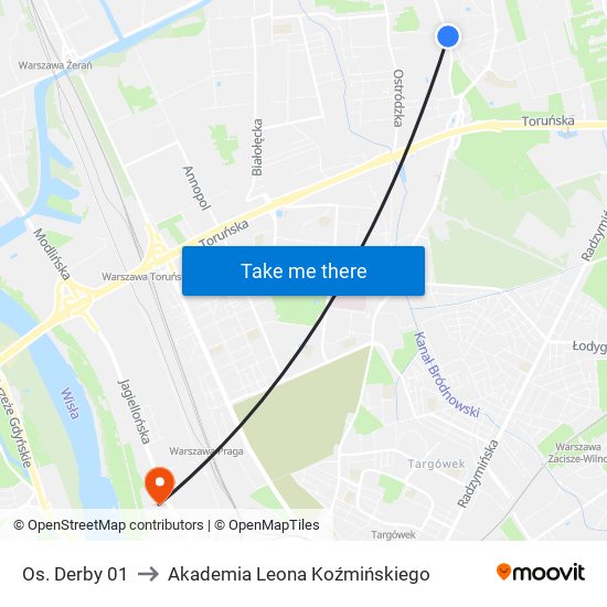 Os. Derby to Akademia Leona Koźmińskiego map