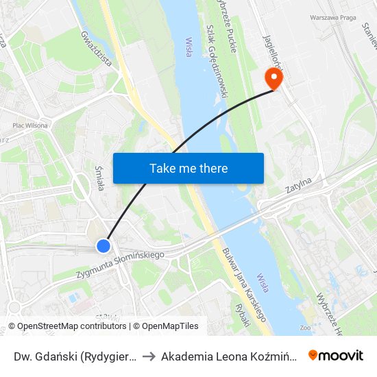 Dw. Gdański (Rydygiera) 01 to Akademia Leona Koźmińskiego map