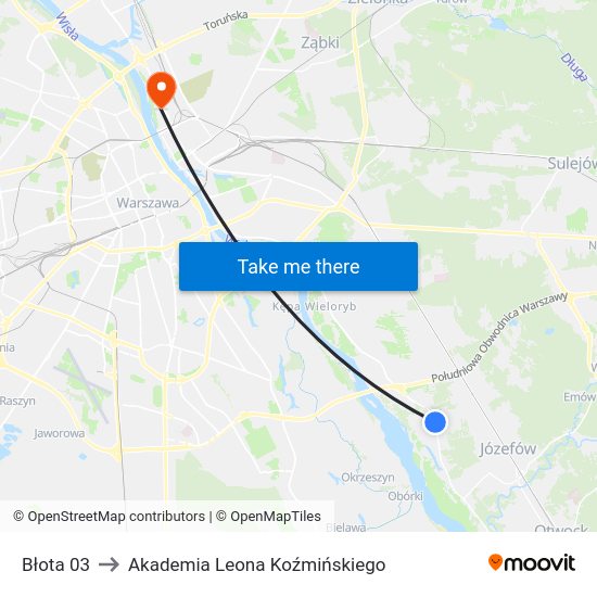 Błota to Akademia Leona Koźmińskiego map