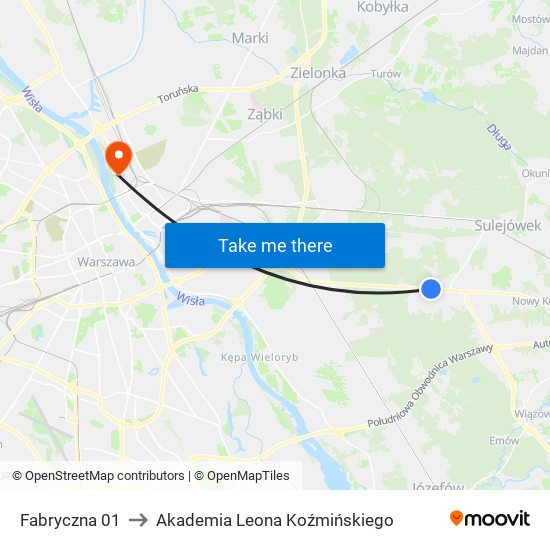 Fabryczna 01 to Akademia Leona Koźmińskiego map