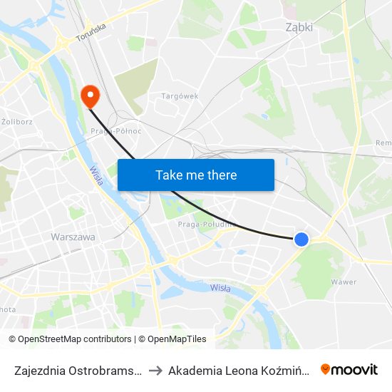 Zajezdnia Ostrobramska 01 to Akademia Leona Koźmińskiego map