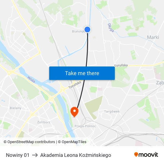 Nowiny 01 to Akademia Leona Koźmińskiego map