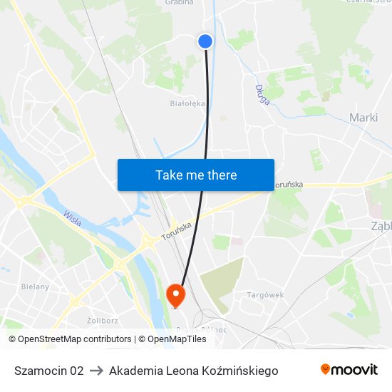 Szamocin to Akademia Leona Koźmińskiego map