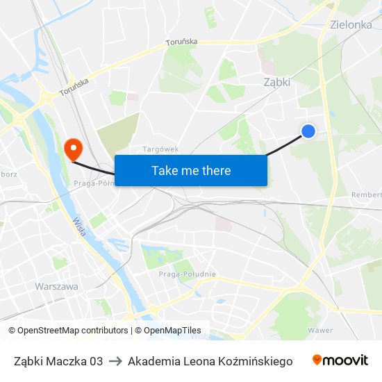 Ząbki Maczka 03 to Akademia Leona Koźmińskiego map