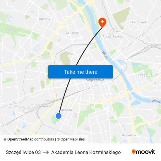 Szczęśliwice 03 to Akademia Leona Koźmińskiego map