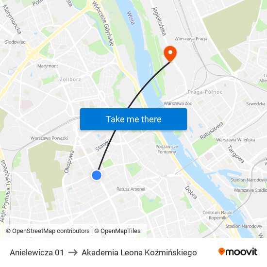 Anielewicza 01 to Akademia Leona Koźmińskiego map