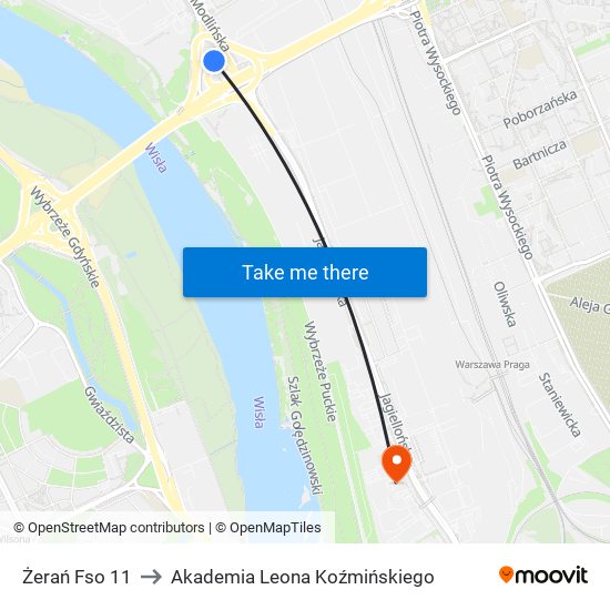 Żerań Fso to Akademia Leona Koźmińskiego map