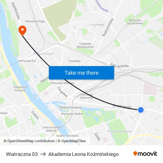 Wiatraczna 03 to Akademia Leona Koźmińskiego map