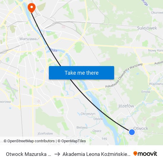 Otwock Mazurska 02 to Akademia Leona Koźmińskiego map