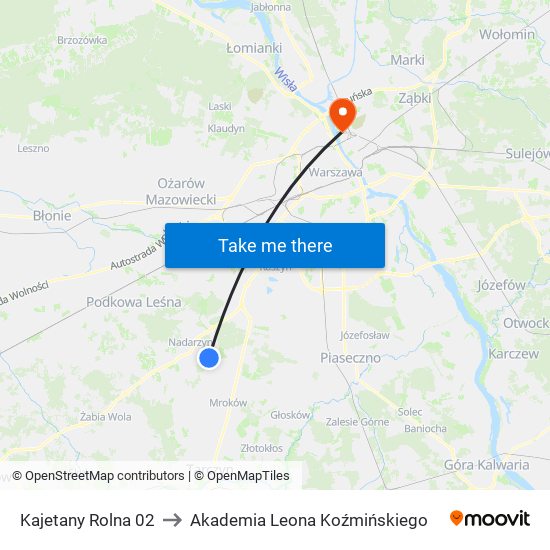 Kajetany Rolna 02 to Akademia Leona Koźmińskiego map