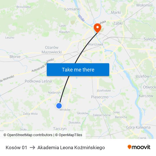 Kosów 01 to Akademia Leona Koźmińskiego map