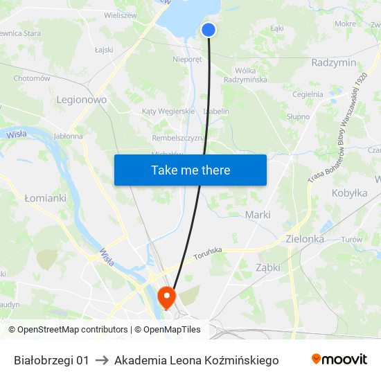 Białobrzegi 01 to Akademia Leona Koźmińskiego map