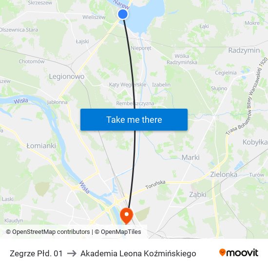 Zegrze Płd. 01 to Akademia Leona Koźmińskiego map