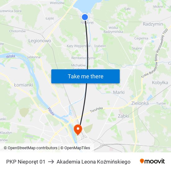 PKP Nieporęt 01 to Akademia Leona Koźmińskiego map