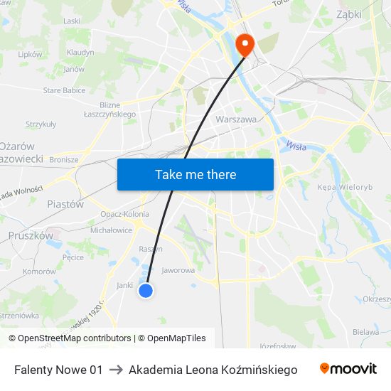 Falenty Nowe 01 to Akademia Leona Koźmińskiego map