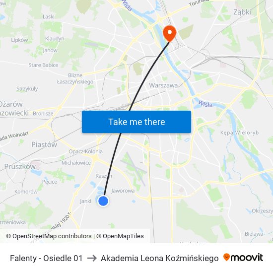 Falenty - Osiedle 01 to Akademia Leona Koźmińskiego map