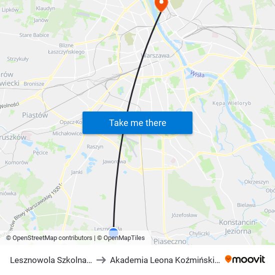 Lesznowola Szkolna 02 to Akademia Leona Koźmińskiego map