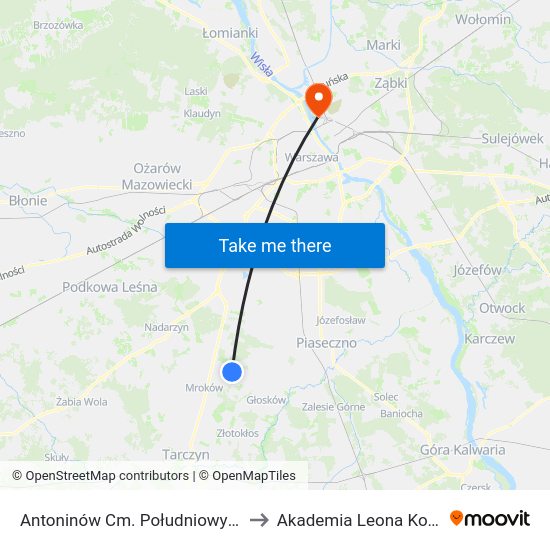 Antoninów Cm. Południowy-Brama Płd. 01 to Akademia Leona Koźmińskiego map