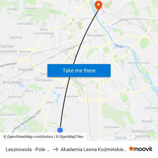 Lesznowola - Pole 01 to Akademia Leona Koźmińskiego map