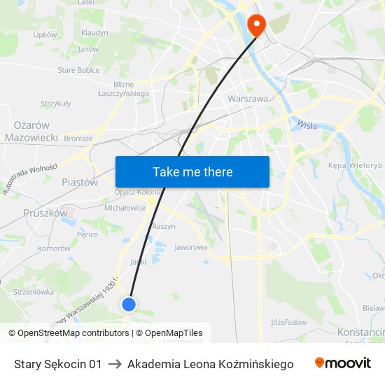 Stary Sękocin to Akademia Leona Koźmińskiego map