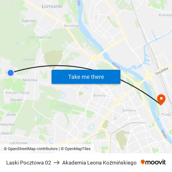 Laski Pocztowa 02 to Akademia Leona Koźmińskiego map