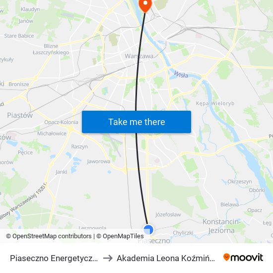 Piaseczno Energetyczna 01 to Akademia Leona Koźmińskiego map