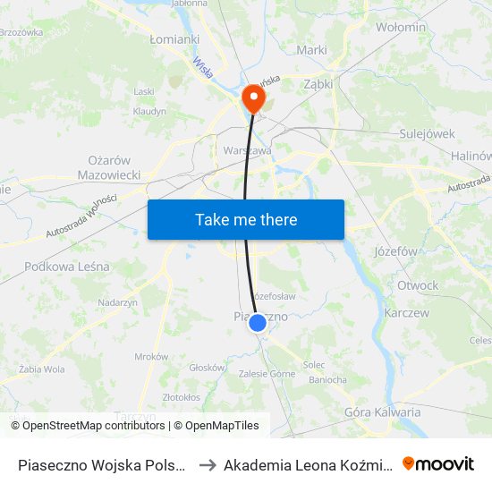 Piaseczno Wojska Polskiego to Akademia Leona Koźmińskiego map