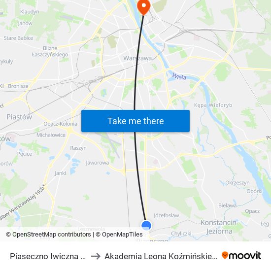 Piaseczno Iwiczna 02 to Akademia Leona Koźmińskiego map