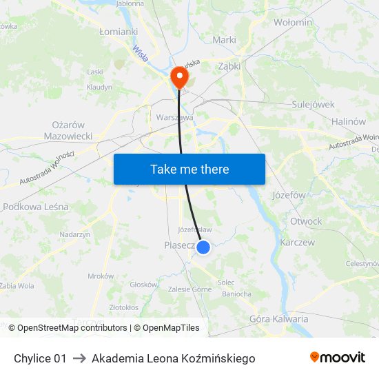 Chylice 01 to Akademia Leona Koźmińskiego map