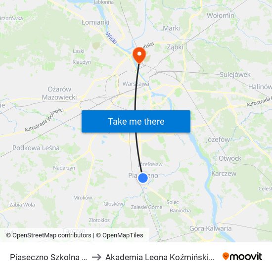 Piaseczno Szkolna 01 to Akademia Leona Koźmińskiego map