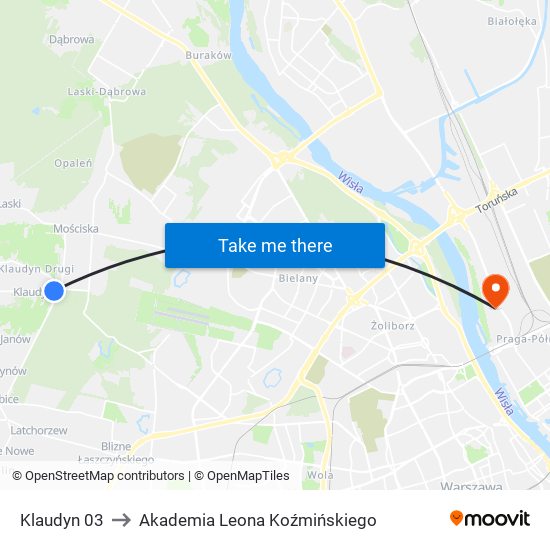 Klaudyn 03 to Akademia Leona Koźmińskiego map