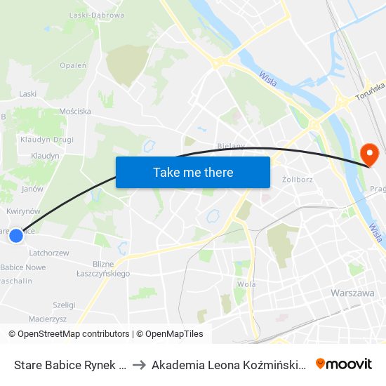 Stare Babice Rynek to Akademia Leona Koźmińskiego map