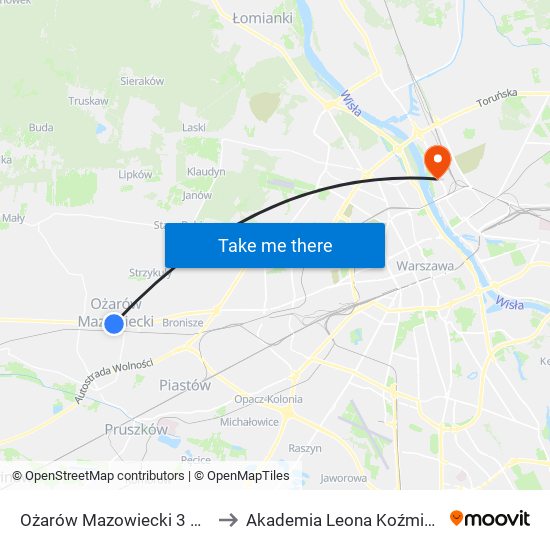 Ożarów Mazowiecki 3 Maja 01 to Akademia Leona Koźmińskiego map