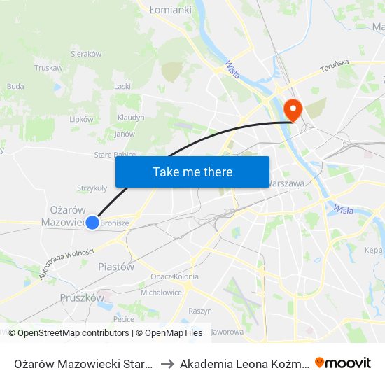 Ożarów Mazowiecki Starostwo to Akademia Leona Koźmińskiego map