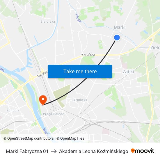 Marki Fabryczna 01 to Akademia Leona Koźmińskiego map