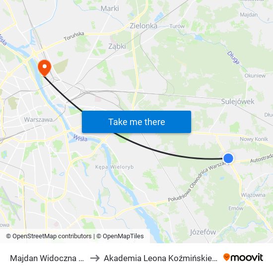 Majdan Widoczna 02 to Akademia Leona Koźmińskiego map