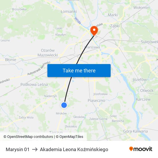 Marysin to Akademia Leona Koźmińskiego map