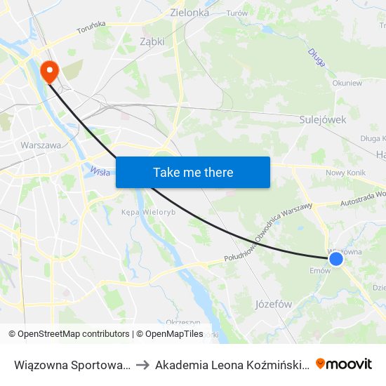 Wiązowna Sportowa 02 to Akademia Leona Koźmińskiego map