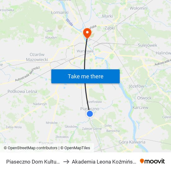 Piaseczno Dom Kultury 01 to Akademia Leona Koźmińskiego map